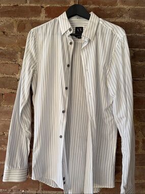 A/X Armani Exchange White Shirt with Blue Pinstripes Slim Fit